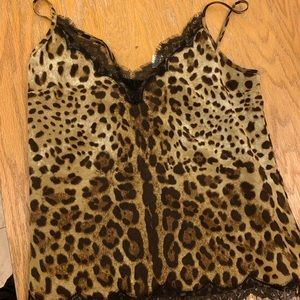 New lavender brown silk animal print tank top S